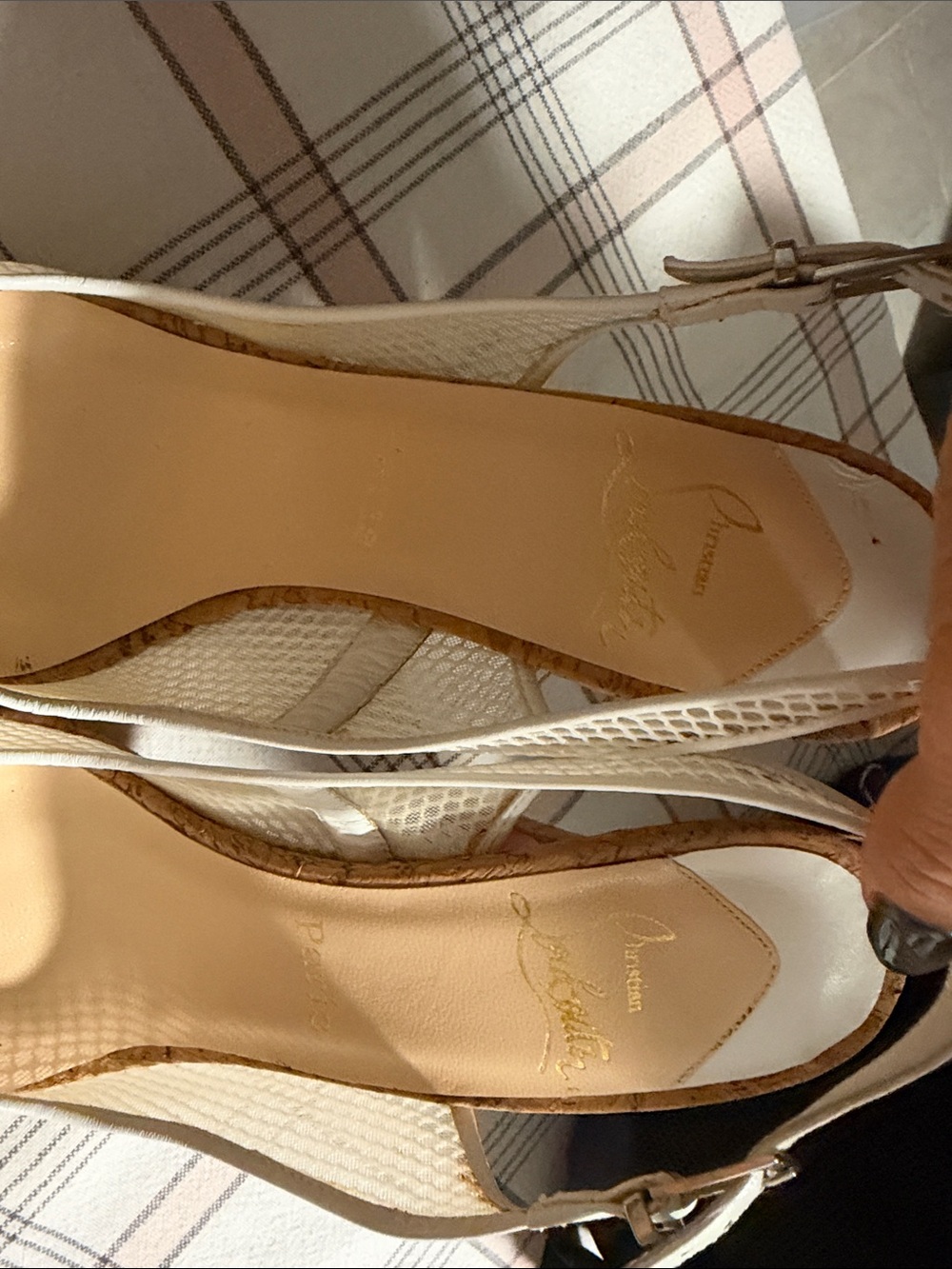 Christian Louboutin White Textured Slingback Heels